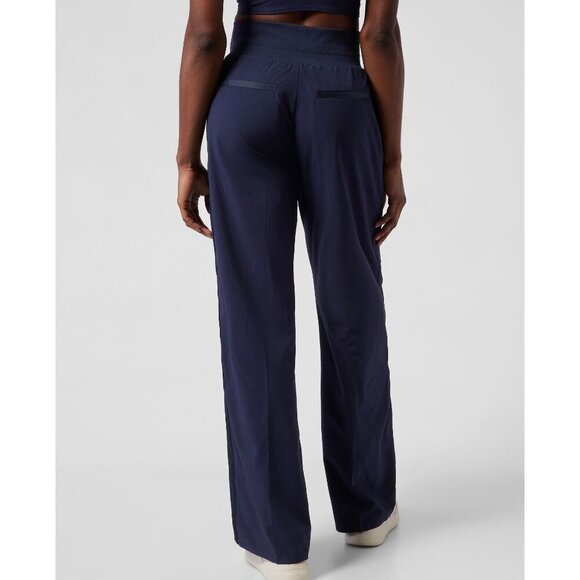 Athleta Nolita Navy Blue High Rise Elastic Waist Wide Leg Pants Size 8 Tall - Picture 3 of 14